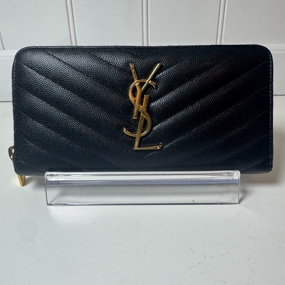 Yves Saint Laurent Handbags - YSL Yves Saint Laurent Monogram Matelasse Leather Black Zip Long Wallet COA